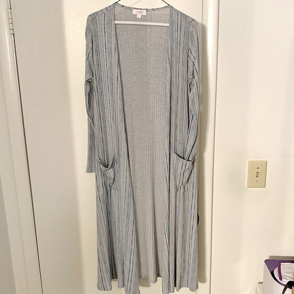 Lularoe Sarah- gray & turquoise ribbed, mid-calf length layering piece Small - Picture 3 of 8